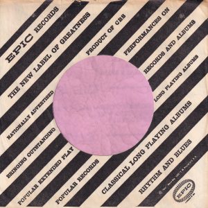 Epic Records U.S.A. No Detachable Corner Company Sleeve 1957 – 1961