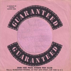 Guaranteed Records With Join The Paul Evens Fan Club Details U.S.A. Company Sleeve 1960