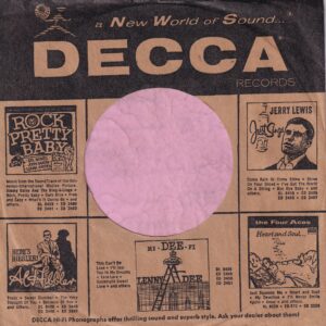 Decca Records U.S.A. Lp Thumbnails 56-57 Printed On One Side Only Company Sleeve 1957 – 1959