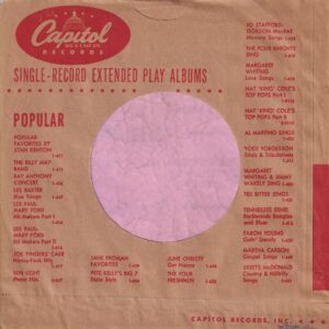 Capitol Records U.S.A. Cut Straight With A Large Notch Company Sleeve 1954 -1955