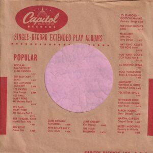 Capitol Records U.S.A. Cut Straight With No Notch Company Sleeve 1954 -1955