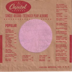 Capitol Records U.S.A. Cut Straight With A Small Notch Company Sleeve 1954 -1955