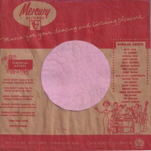 Mercury Records U.S.A. The RIAA Logo Printed Within The Red Bottom Bar Patti Page Top Of List Of Artists , Large Printed Band On Front Company Sleeve 1952 – 1957
