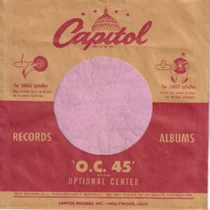 Capitol Records U.S.A. Logo Same Size Both Sides Cut Straight With Notch Inside Glued P In USA On Front Red Line Does Not Extend To Sleeve Edge Company Sleeve 1951 -1953
