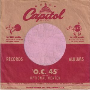 Capitol Records U.S.A. Logo Same Size Both Sides Printed In USA On Both Sides inside Glued Red Line Extends To Sleeve Edge Company Sleeve 1951 -1953