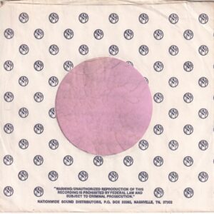 NSD Nationwide Sound Distributors U.S.A. P.O. Box 23262 Nashville TN. 37702 Address Black Print On White Company Sleeve 1977 – 1983