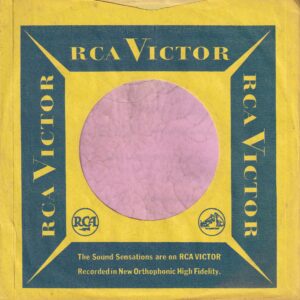 RCA Victor U.S.A.  Blue And Yellow Cut Straight With V Notch Glued L & R Company Sleeve 1960 – 1965 ?